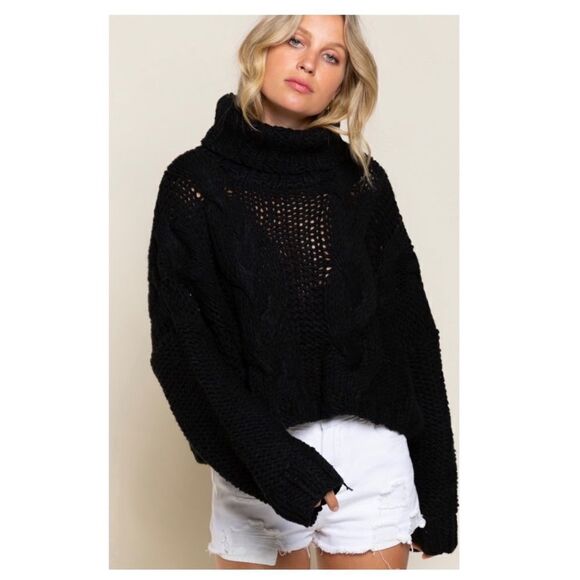 𝅺BLACK Handmade Turtleneck Sweater Cable knit - Picture 5 of 11